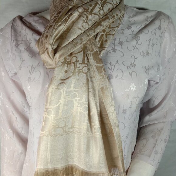 Dior Stole Shawl Wrap 65% Cashmere 35% Silk Light Golden Used - Picture 3 of 11